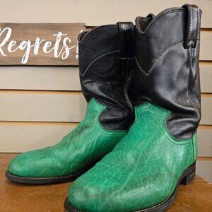 as new Justin cowboy cowgirl boot striking 2 tone Green black size 7 1/2C M 8/9L